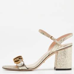 Pre Owned Gucci Metallic Texture Leather GG Marmont Slingback Sandals Size 38