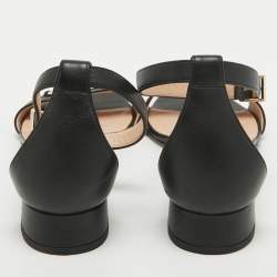 Gucci Black Leather Horsebit Ankle Strap Sandals Size 37