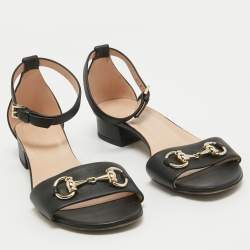 Gucci Black Leather Horsebit Ankle Strap Sandals Size 37