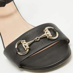 Gucci Black Leather Horsebit Ankle Strap Sandals Size 37