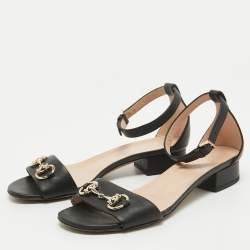 Gucci Black Leather Horsebit Ankle Strap Sandals Size 37