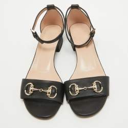 Gucci Black Leather Horsebit Ankle Strap Sandals Size 37