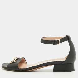 Gucci Black Leather Horsebit Ankle Strap Sandals Size 37