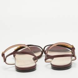 Gucci Burgundy Leather GG Marmont Ankle Strap Flat Sandals Size 35