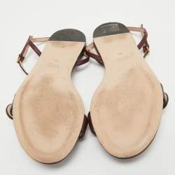 Gucci Burgundy Leather GG Marmont Ankle Strap Flat Sandals Size 35