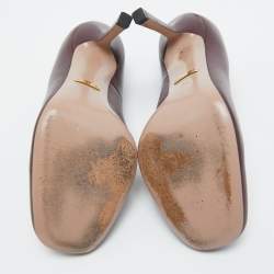 Pre Owned Gucci Burgundy Leather Horsebit Square Toe Pumps Size 36