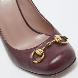 Pre Owned Gucci Burgundy Leather Horsebit Square Toe Pumps Size 36