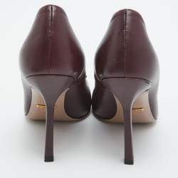 Pre Owned Gucci Burgundy Leather Horsebit Square Toe Pumps Size 36