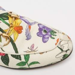 Gucci White Floral Canvas Jordaan Horsebit Slip On Loafers Size 35