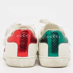 Gucci White Leather Embroidered Bee Ace Sneakers Size 36