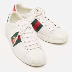 Gucci White Leather Embroidered Bee Ace Sneakers Size 36