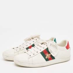 Gucci White Leather Embroidered Bee Ace Sneakers Size 36