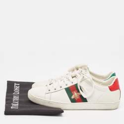 Gucci White Leather Embroidered Bee Ace Sneakers Size 36