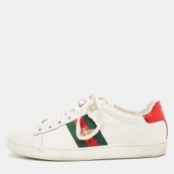 Gucci White Leather Embroidered Bee Ace Sneakers Size 36