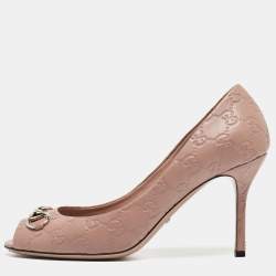 Pre Owned Gucci Pink Guccissima Leather Horsebit Peep Toe Pumps Size 40