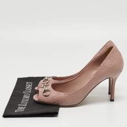 Pre Owned Gucci Pink Guccissima Leather Horsebit Peep Toe Pumps Size 40