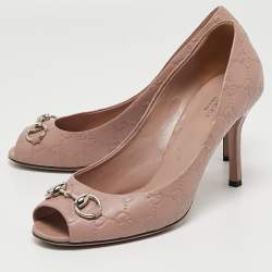 Pre Owned Gucci Pink Guccissima Leather Horsebit Peep Toe Pumps Size 40