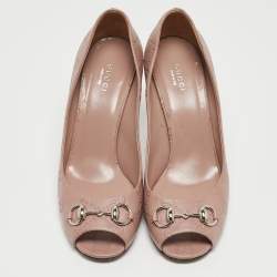 Pre Owned Gucci Pink Guccissima Leather Horsebit Peep Toe Pumps Size 40
