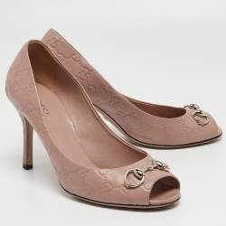 Pre Owned Gucci Pink Guccissima Leather Horsebit Peep Toe Pumps Size 40