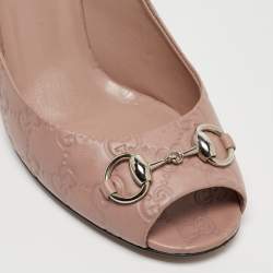 Pre Owned Gucci Pink Guccissima Leather Horsebit Peep Toe Pumps Size 40