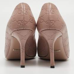 Pre Owned Gucci Pink Guccissima Leather Horsebit Peep Toe Pumps Size 40