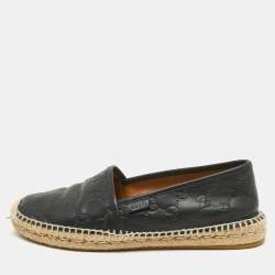 Gucci Black Guccissima Leather Espadrille Flats Size 39