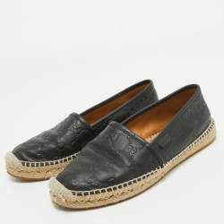 Gucci Black Guccissima Leather Espadrille Flats Size 39