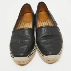 Gucci Black Guccissima Leather Espadrille Flats Size 39