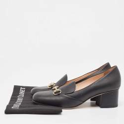 Pre Owned Gucci Black Leather Horsebit Loafer Pumps Size 38.5