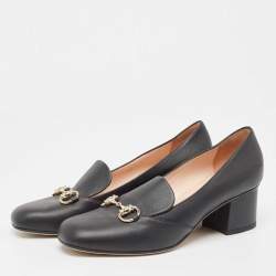 Pre Owned Gucci Black Leather Horsebit Loafer Pumps Size 38.5