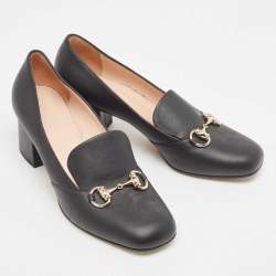 Pre Owned Gucci Black Leather Horsebit Loafer Pumps Size 38.5