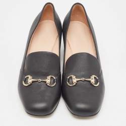 Pre Owned Gucci Black Leather Horsebit Loafer Pumps Size 38.5