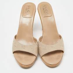 Gucci Beige Guccissima Canvas Slide Sandals Size 36