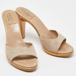 Gucci Beige Guccissima Canvas Slide Sandals Size 36