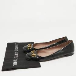 Pre Owned Gucci Black Patent Leather Horsebit Ballet Flats Size 38.5
