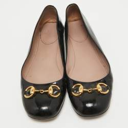 Pre Owned Gucci Black Patent Leather Horsebit Ballet Flats Size 38.5