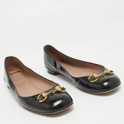 Pre Owned Gucci Black Patent Leather Horsebit Ballet Flats Size 38.5