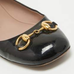 Pre Owned Gucci Black Patent Leather Horsebit Ballet Flats Size 38.5