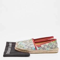 Pre Owned Gucci Navy Blue/Beige GG Supreme Canvas Bloom Print Espadrille Flats Size 38.5