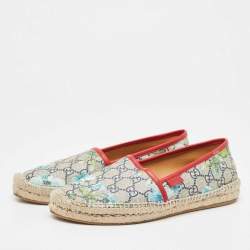Pre Owned Gucci Navy Blue/Beige GG Supreme Canvas Bloom Print Espadrille Flats Size 38.5