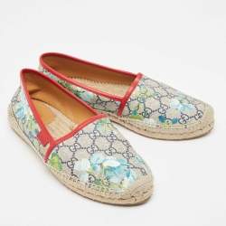 Pre Owned Gucci Navy Blue/Beige GG Supreme Canvas Bloom Print Espadrille Flats Size 38.5
