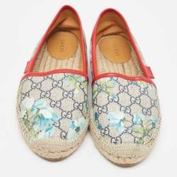 Pre Owned Gucci Navy Blue/Beige GG Supreme Canvas Bloom Print Espadrille Flats Size 38.5