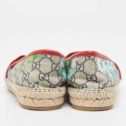 Pre Owned Gucci Navy Blue/Beige GG Supreme Canvas Bloom Print Espadrille Flats Size 38.5