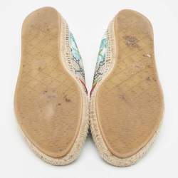 Pre Owned Gucci Navy Blue/Beige GG Supreme Canvas Bloom Print Espadrille Flats Size 38.5