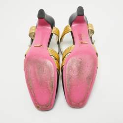 Pre Owned Gucci Black/Gold Leather Gea Pumps Size 38.5