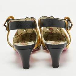 Pre Owned Gucci Black/Gold Leather Gea Pumps Size 38.5