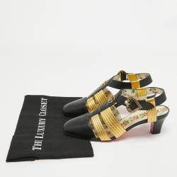 Pre Owned Gucci Black/Gold Leather Gea Pumps Size 38.5