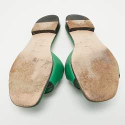 Gucci Green Leather GG Flat Slides Size 39.5
