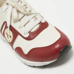 Pre Owned Gucci Dark Red/White Leather Interlocking G Low Top Sneakers Size 37