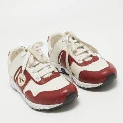 Pre Owned Gucci Dark Red/White Leather Interlocking G Low Top Sneakers Size 37